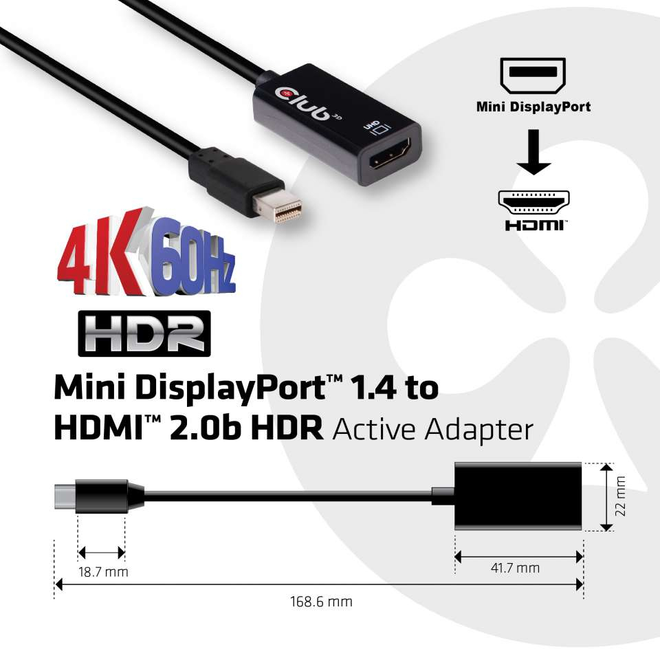Mini DisplayPort 1.4 To Hdmi 2.0a Hdr Active Adapter