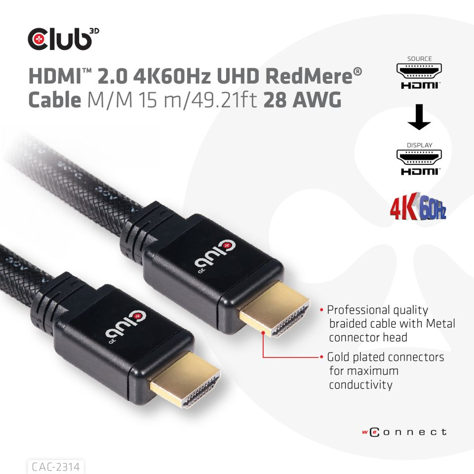 Hdmi 2.0 4k60hz Redmere Cable 15m/49.2ft