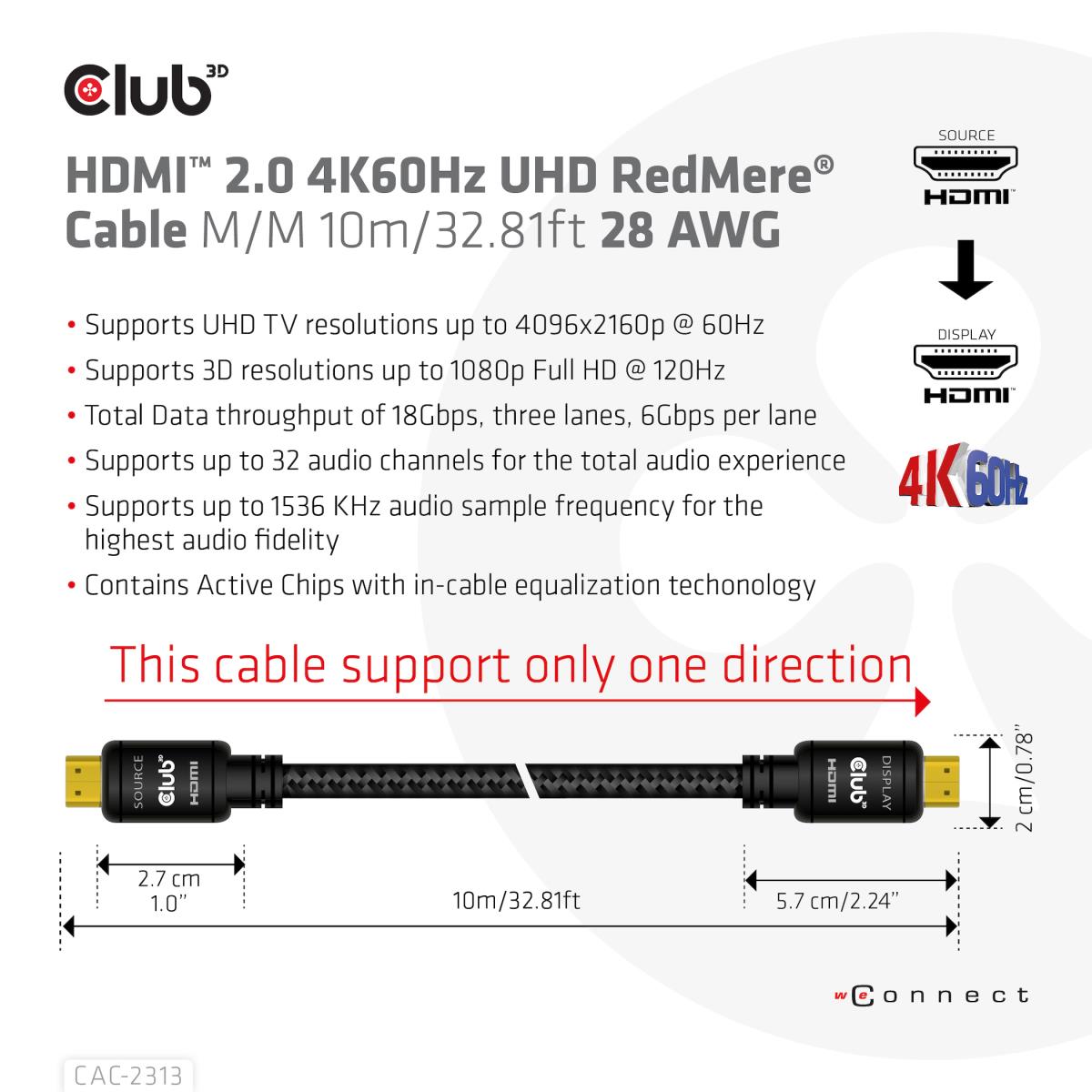 Hdmi 2.0 4k60hz Redmere Cable 10m/32.8ft