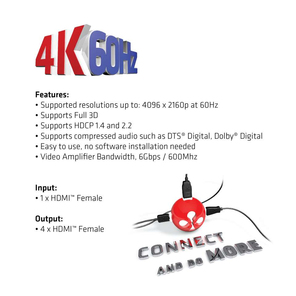 Hdmi 2.0 Uhd Splitter 4 Ports