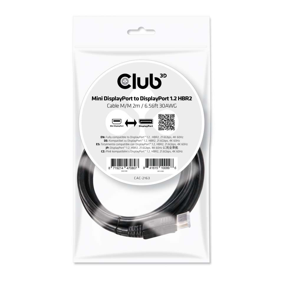 Mini DisplayPort To DisplayPort 1.2 Hbr2 Cable M/m 2m 4k60hz
