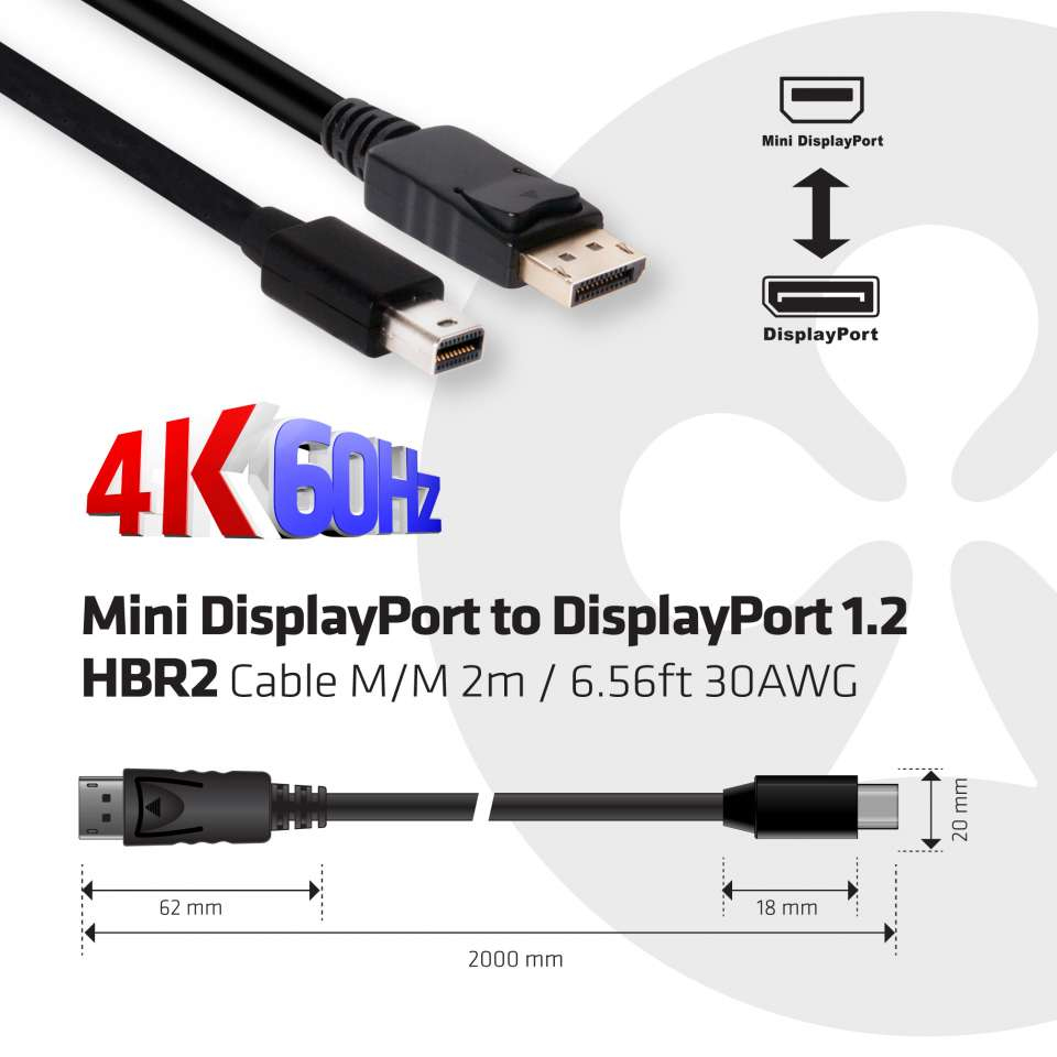 Mini DisplayPort To DisplayPort 1.2 Hbr2 Cable M/m 2m 4k60hz
