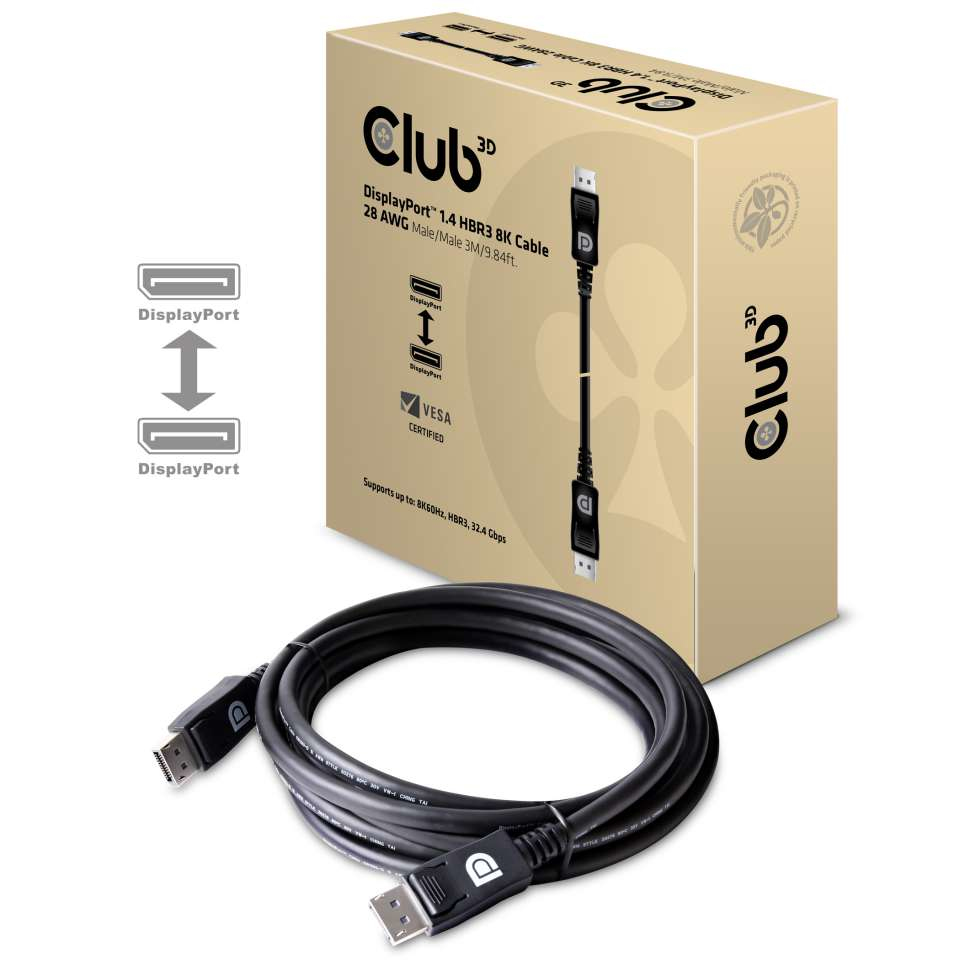 DisplayPort 1.4 Hbr3 8k Cable M/m 3m Vesa Certified