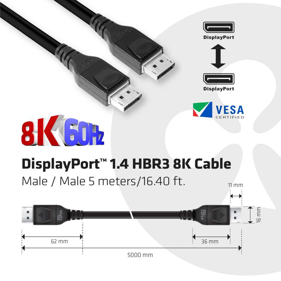 DisplayPort 1.4 Hbr3 8k Cable M/m 5meter Vesa Certified