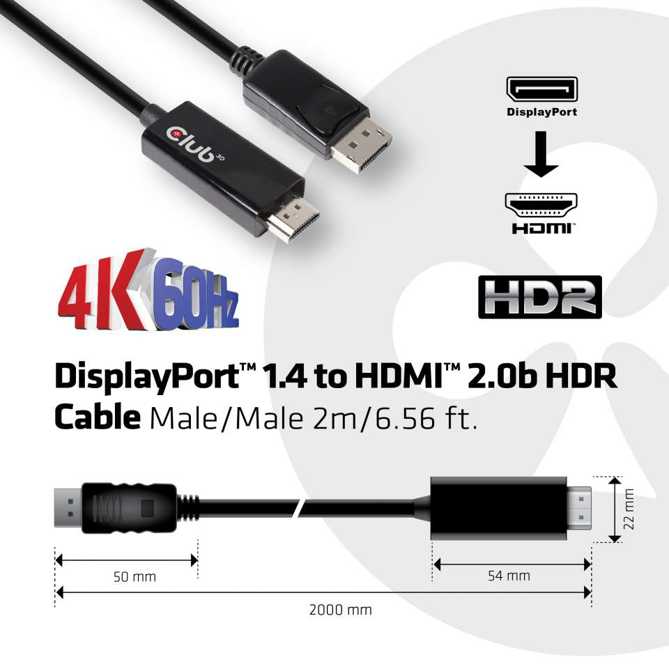 DisplayPort 1.4 To Hdmi 2.0b Hdr Cable 2m M/m