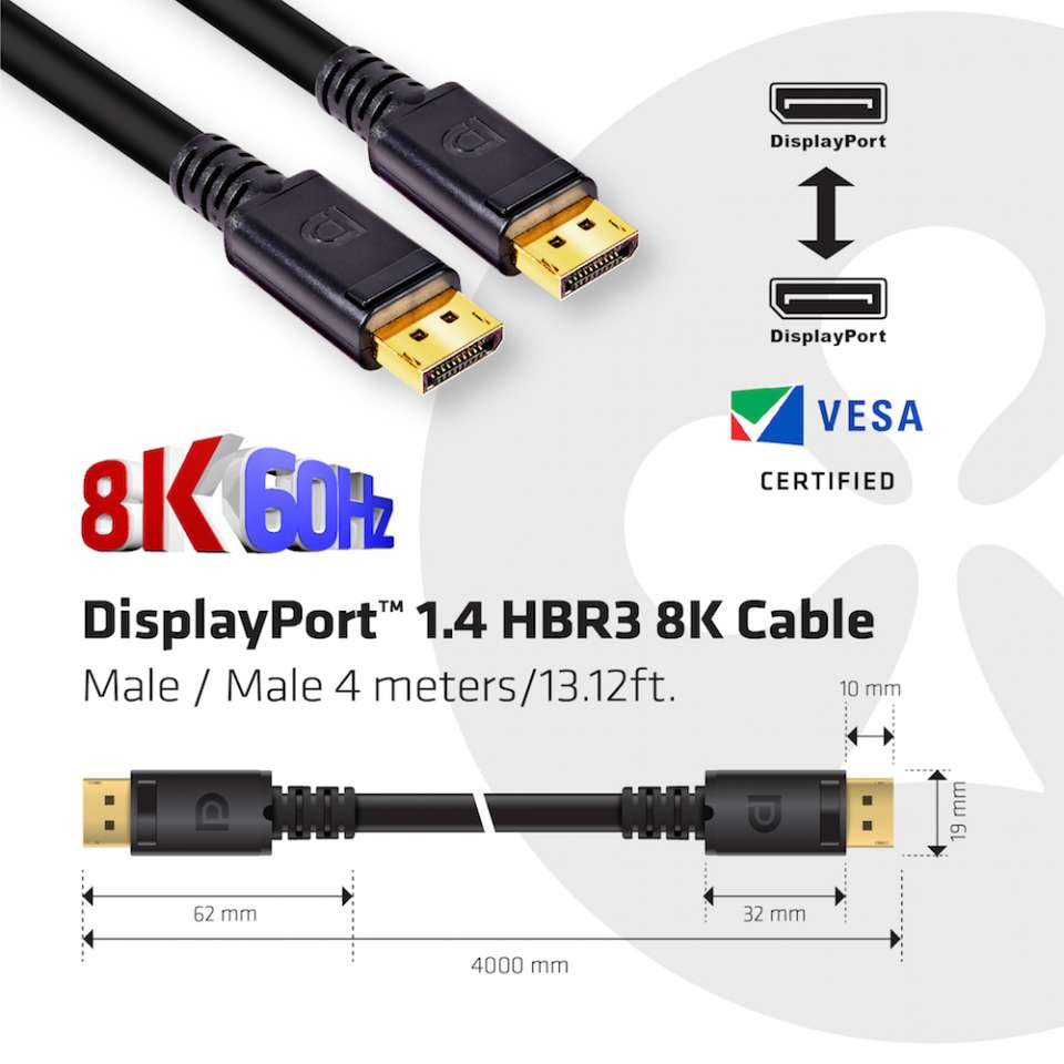 DisplayPort 1.4 Hbr3 8k Cable M/m 4m Vesa Certified
