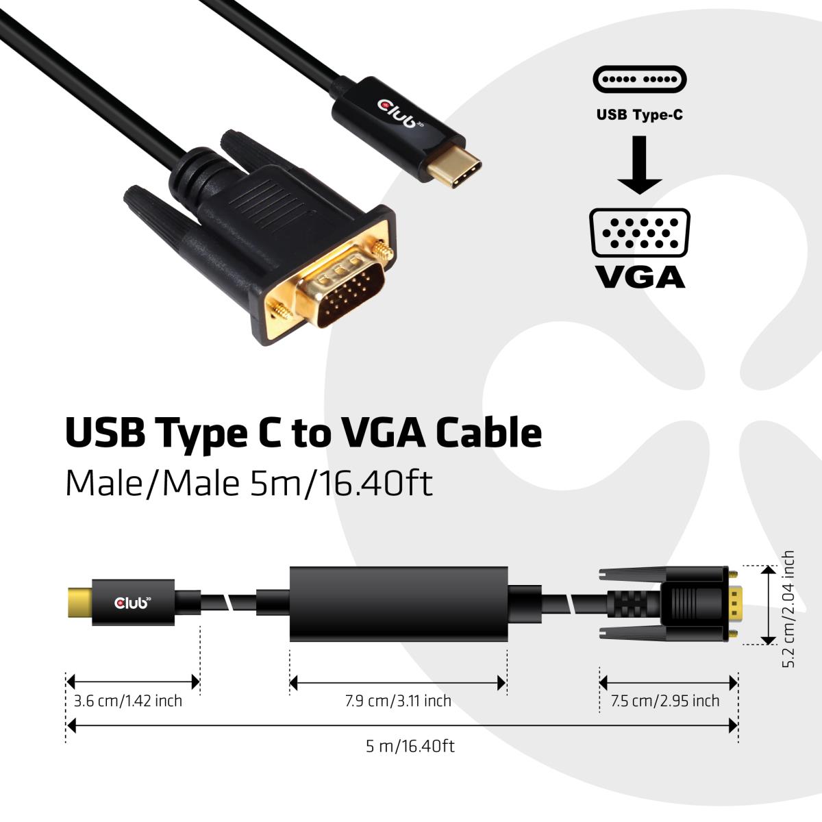 USB Type C To Vga Cable 5m