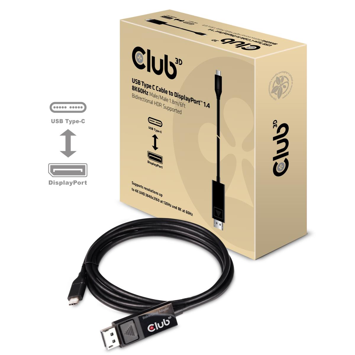 USB Type C To Dp 1.4 8k 60hz Hdr 1.8m Cable