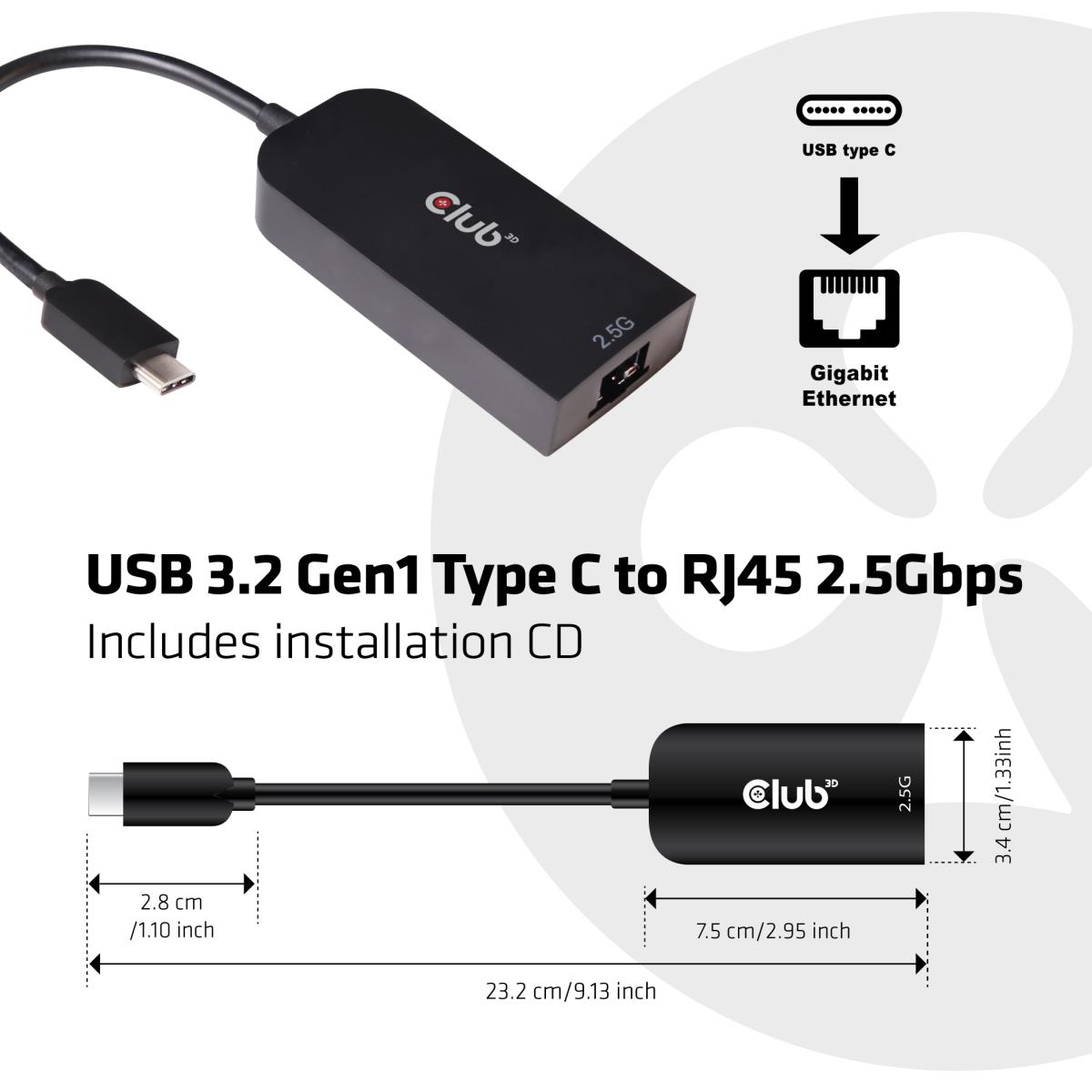 USB Type C 3.1 Gen 1 To Rj45 2.5GB Ethernet Adapter