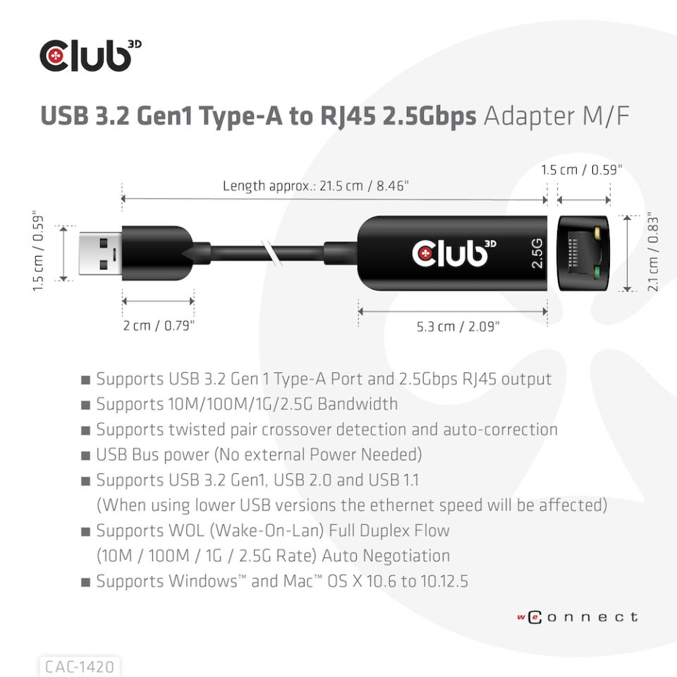 USB Type A 3.1 Gen 1 To Rj45 2.5GB Ethernet Adapter