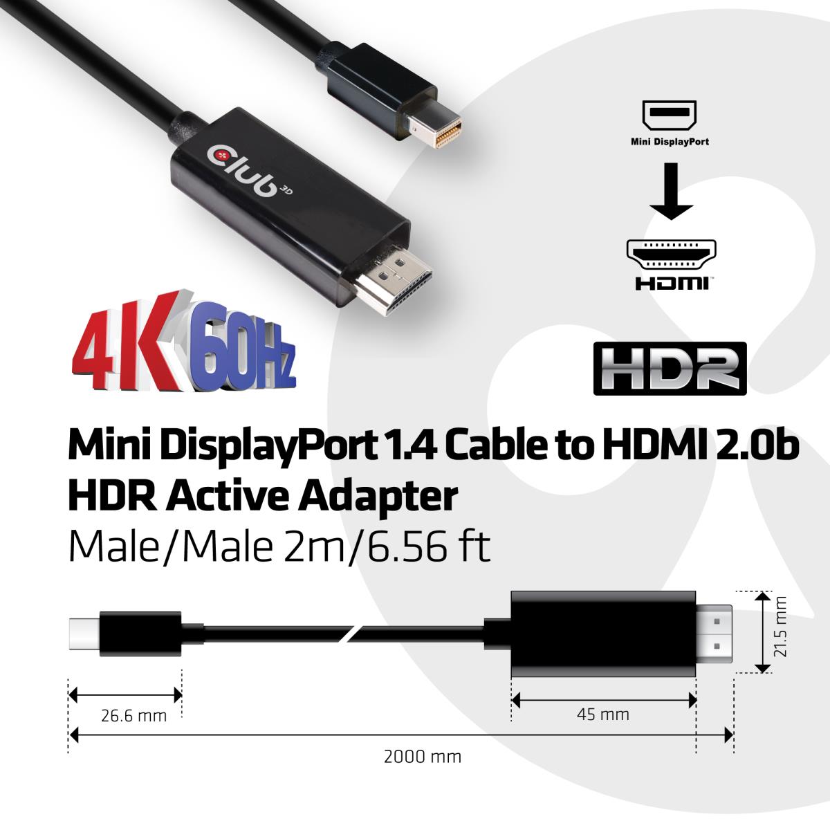 Mini DisplayPort 1.4 Cable M Hdmi 2.0b