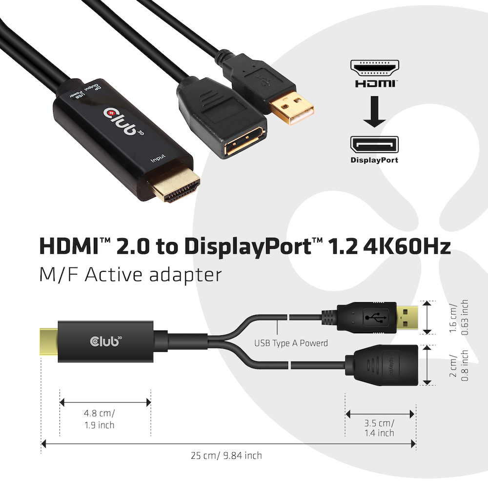Hdmi 2.0 To DisplayPort 1.2 4k60hz Hdr M/f Active Adapter