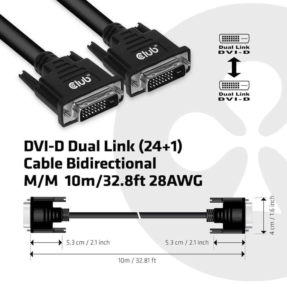 DVI-d Dual Link (24+1) Cable Bi Directional M/m 10m 32.8 Ft 28awg