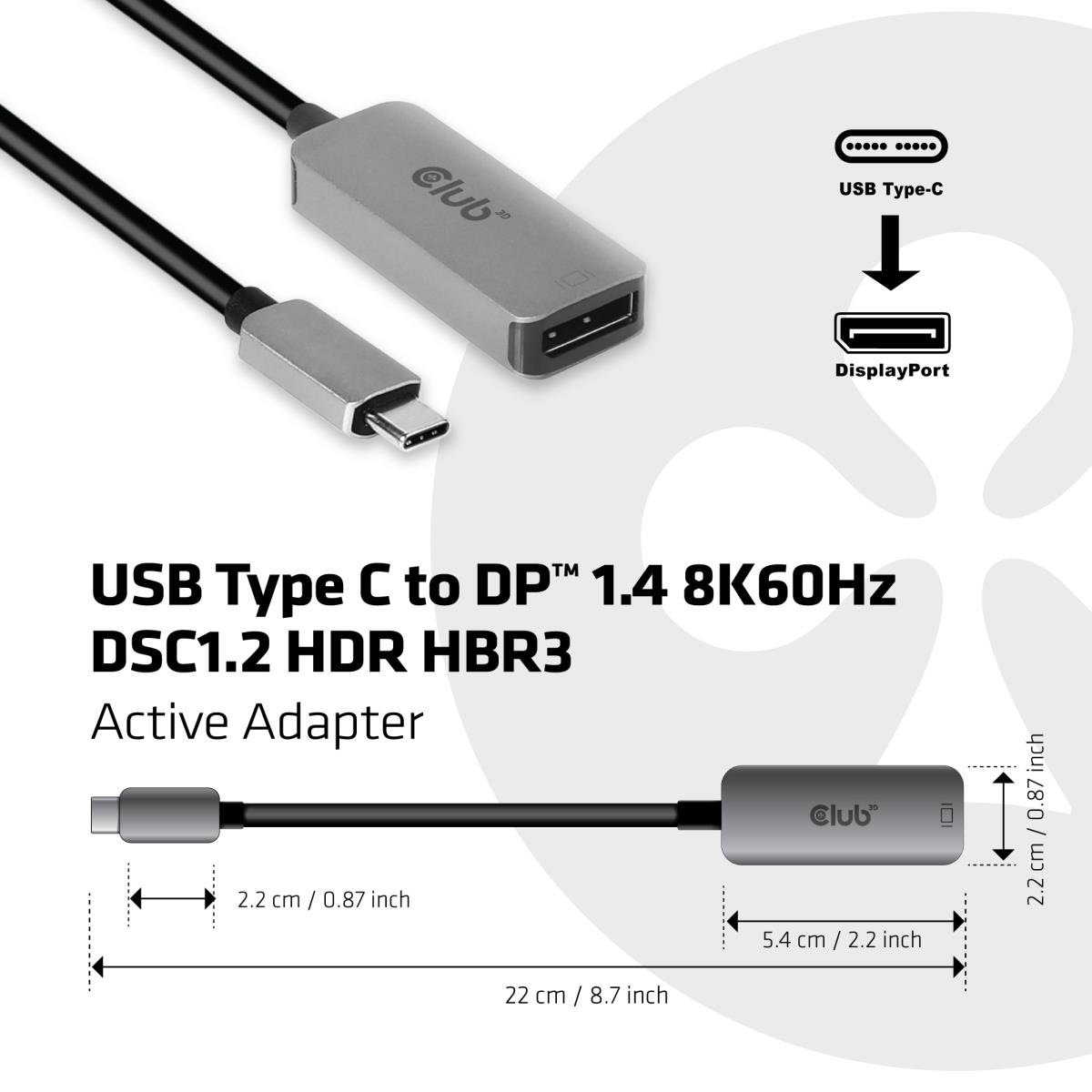 USB Type C To Dp 1.4 8k60hz Dsc1.2 Hdr Hbr3 Active Adapter