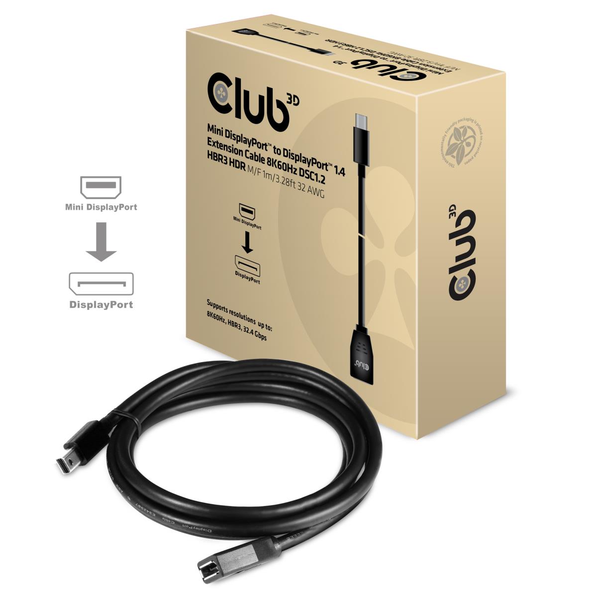 MiniDisplayPort 1.4 To DisplayPort Extension Cable 8k60hz Extension Cable M/f 1m/3.28ft