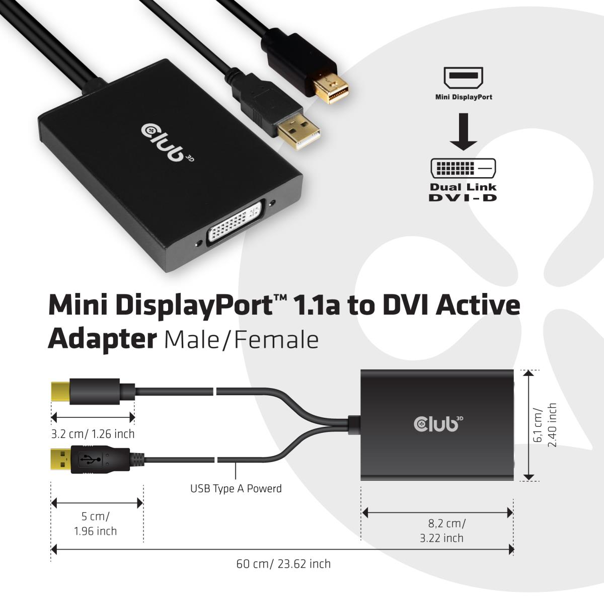MiniDisplayPort To Dual Link DVI-I Duallink Active Adapter Max Res 4k30hz