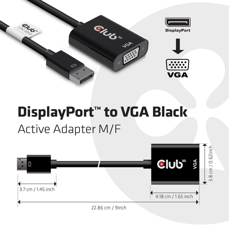 DisplayPort 1.1a Male To Vga Female Active Adapter Black