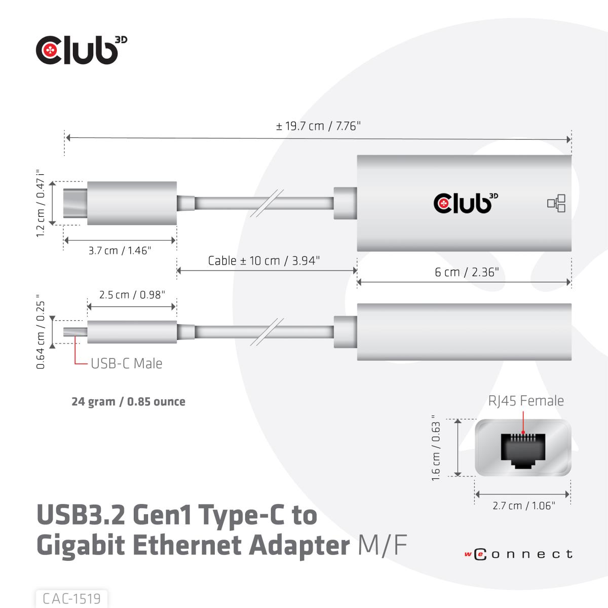 USB Type C 3.1 Gen 1 Gen 1 Male To 1GB Ethernet Female Active Adapter