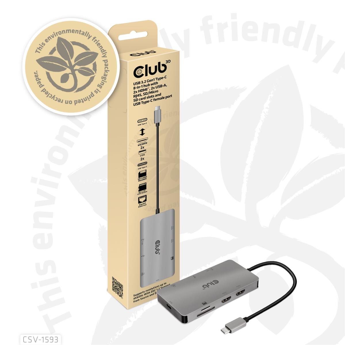 USB 3.2 Gen1 Type-c 8-in-1 Hub With 2x Hdmi 2x USB-a  Rj45 Sd/micro Sd Card Slots And USB Type-c Fem