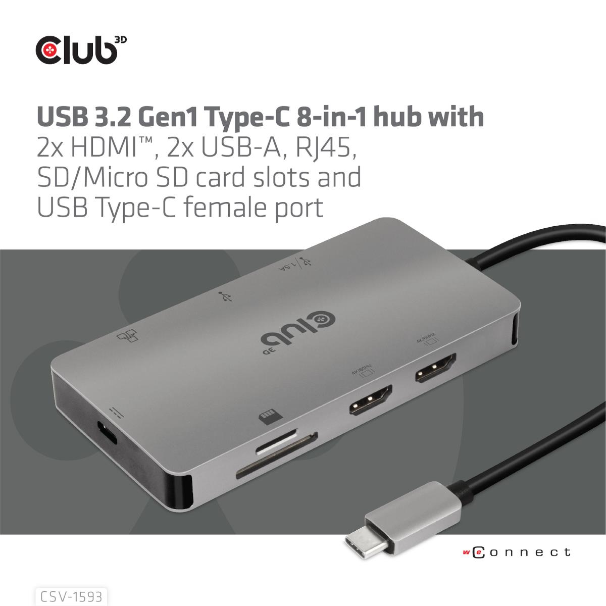 USB 3.2 Gen1 Type-c 8-in-1 Hub With 2x Hdmi 2x USB-a  Rj45 Sd/micro Sd Card Slots And USB Type-c Fem