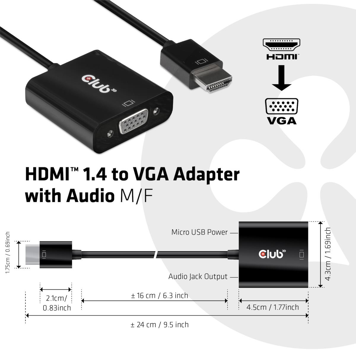 Hdmi 1.4 To Vga Active Adapter With Audio M/f