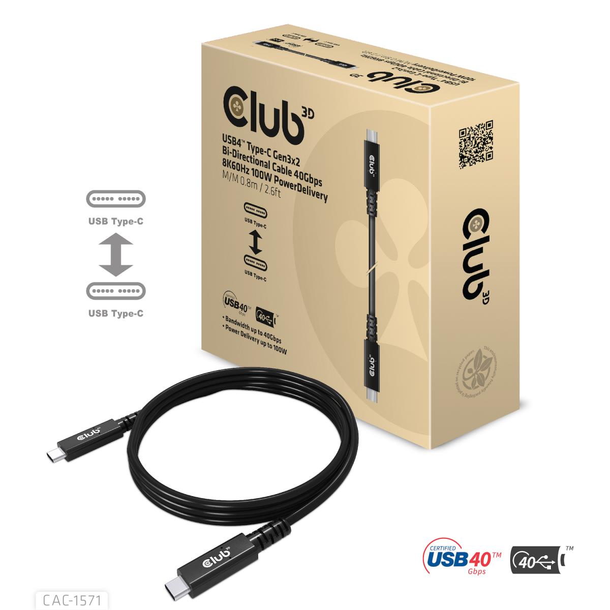 USB4 Type C Gen 3x2 Bi Directional Cable 40gbps 8k60hz 100w Powerdelivery M/m