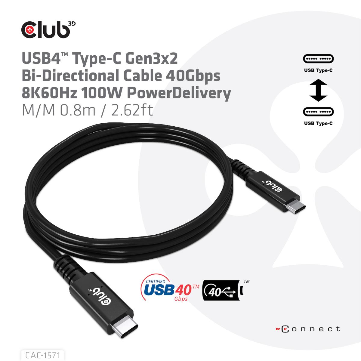 USB4 Type C Gen 3x2 Bi Directional Cable 40gbps 8k60hz 100w Powerdelivery M/m