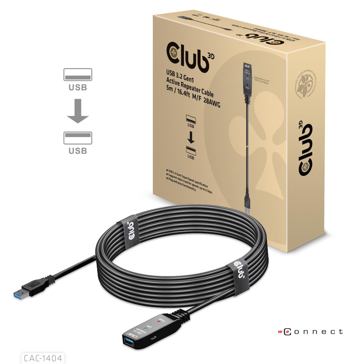 USB Type A Gen 1 Active Repeater Cable 5m Supports Up To 5gbps