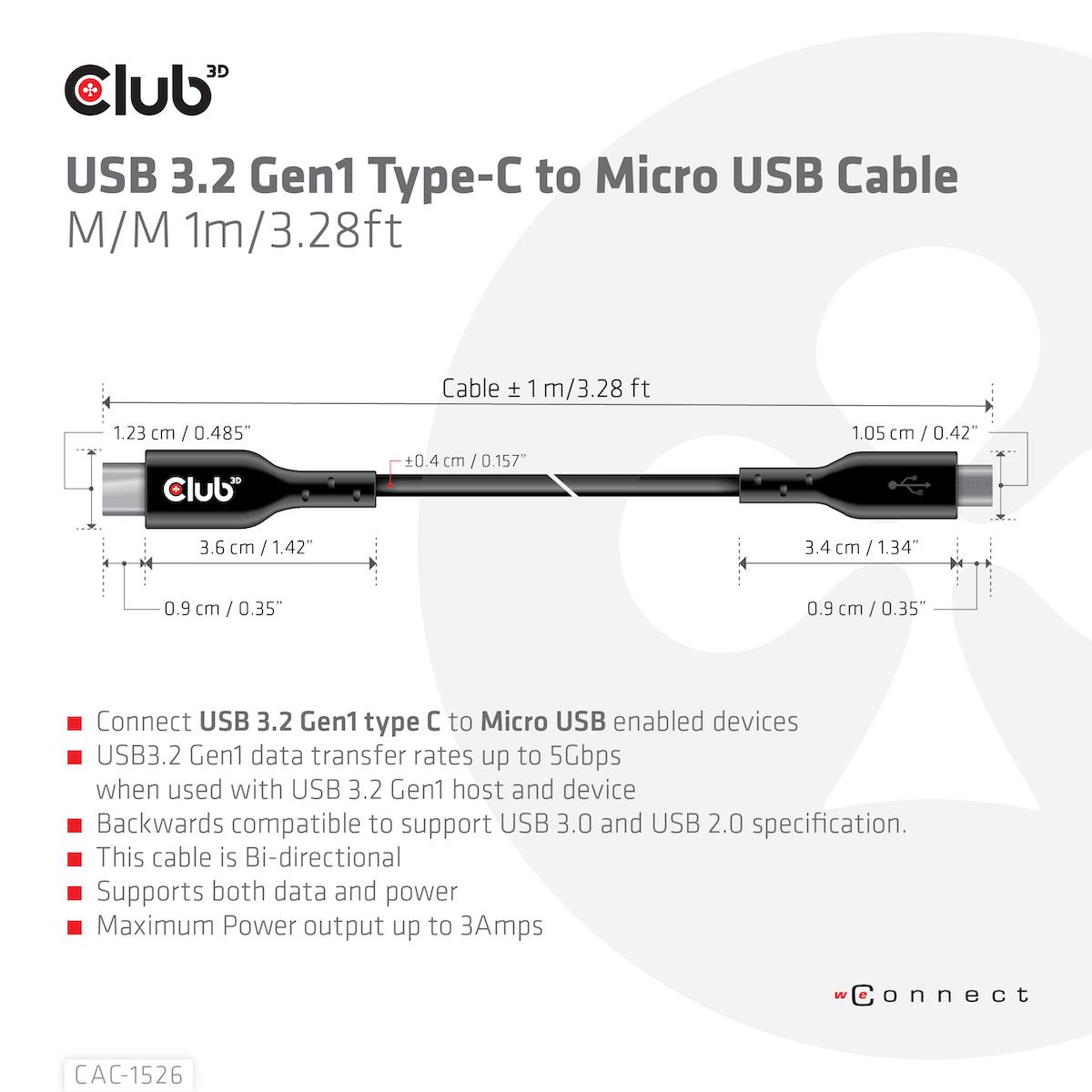 USB Type C 3.2 Gen 1 To USB Micro Cable1m/3.28ft