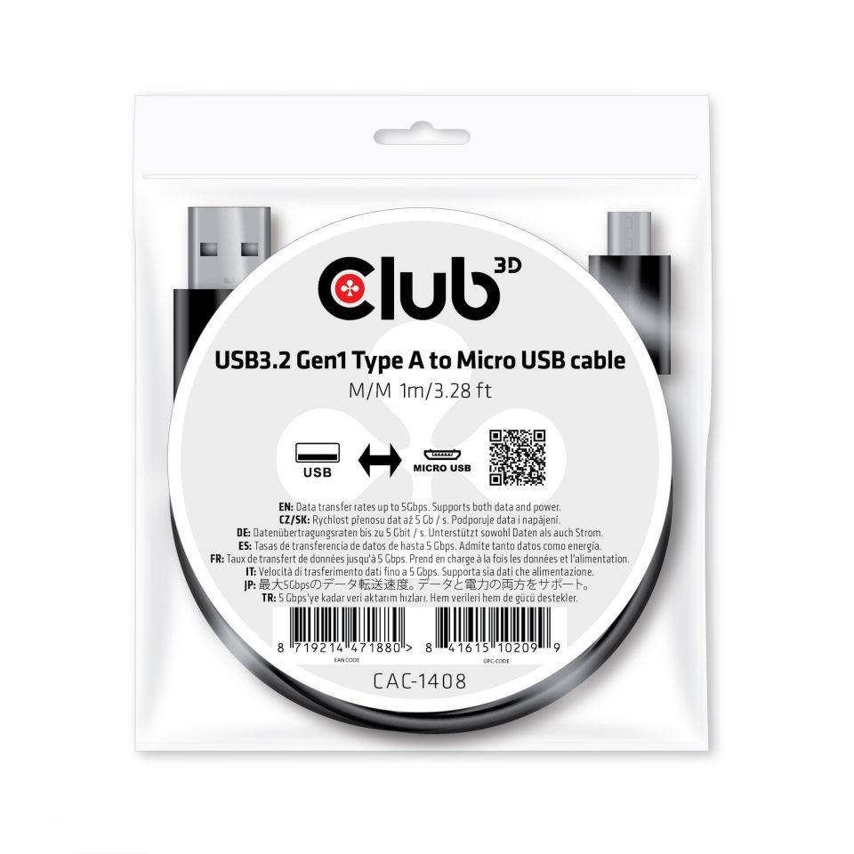USB Type A Gen 1 To Micro USB Cable 1m/ 3.28ft Supports Up To 5gbps