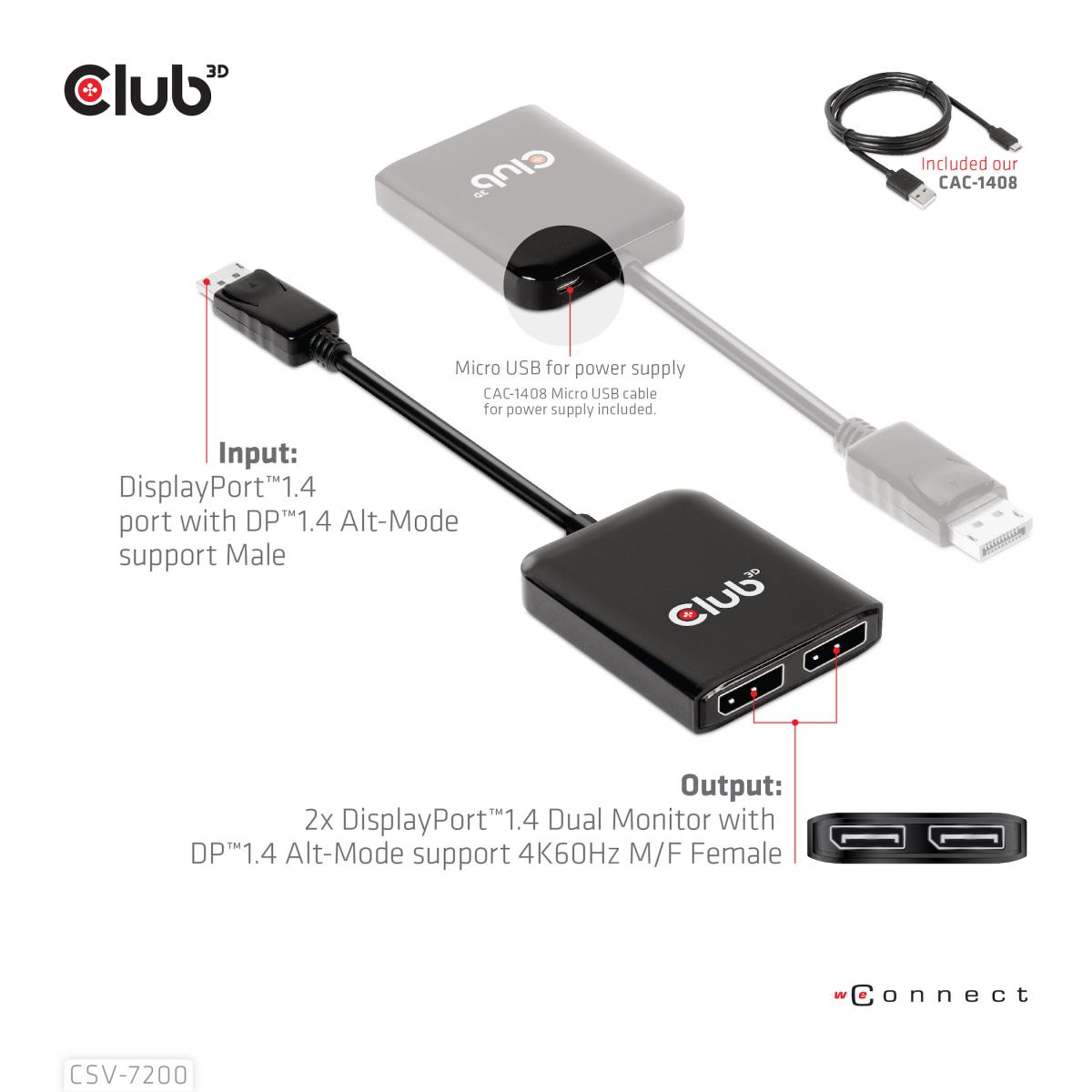 Dp 1.4 To 2 DisplayPort 1.4 Supports Upto 2 4k60hz - USB Powered
