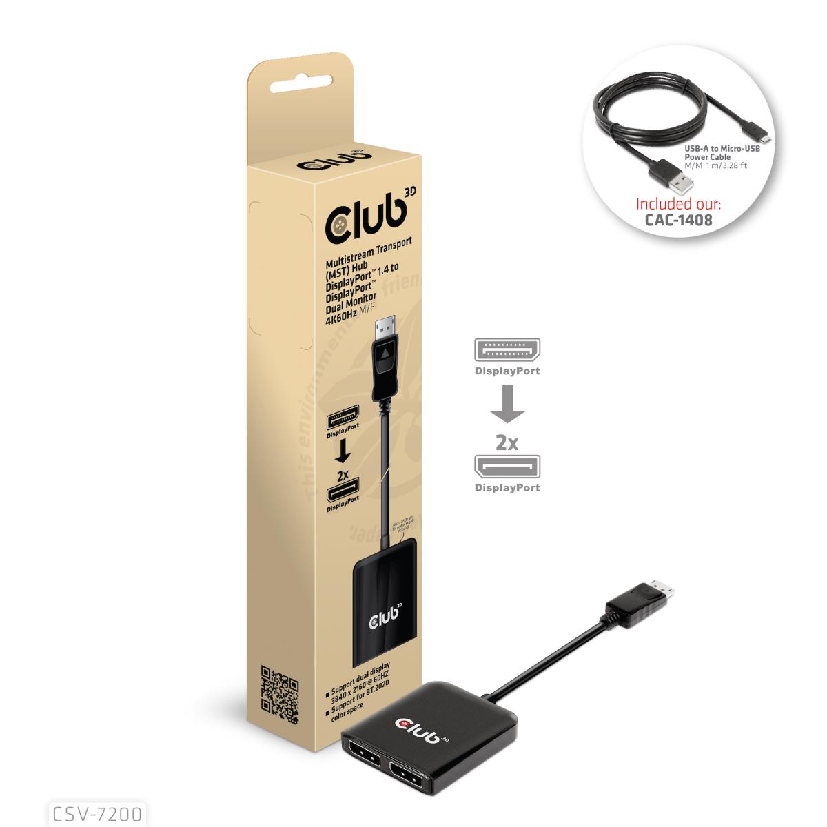 Dp 1.4 To 1 DisplayPort And 1 Hdmi Supports Up To 2x4k60hz - USB Powered
