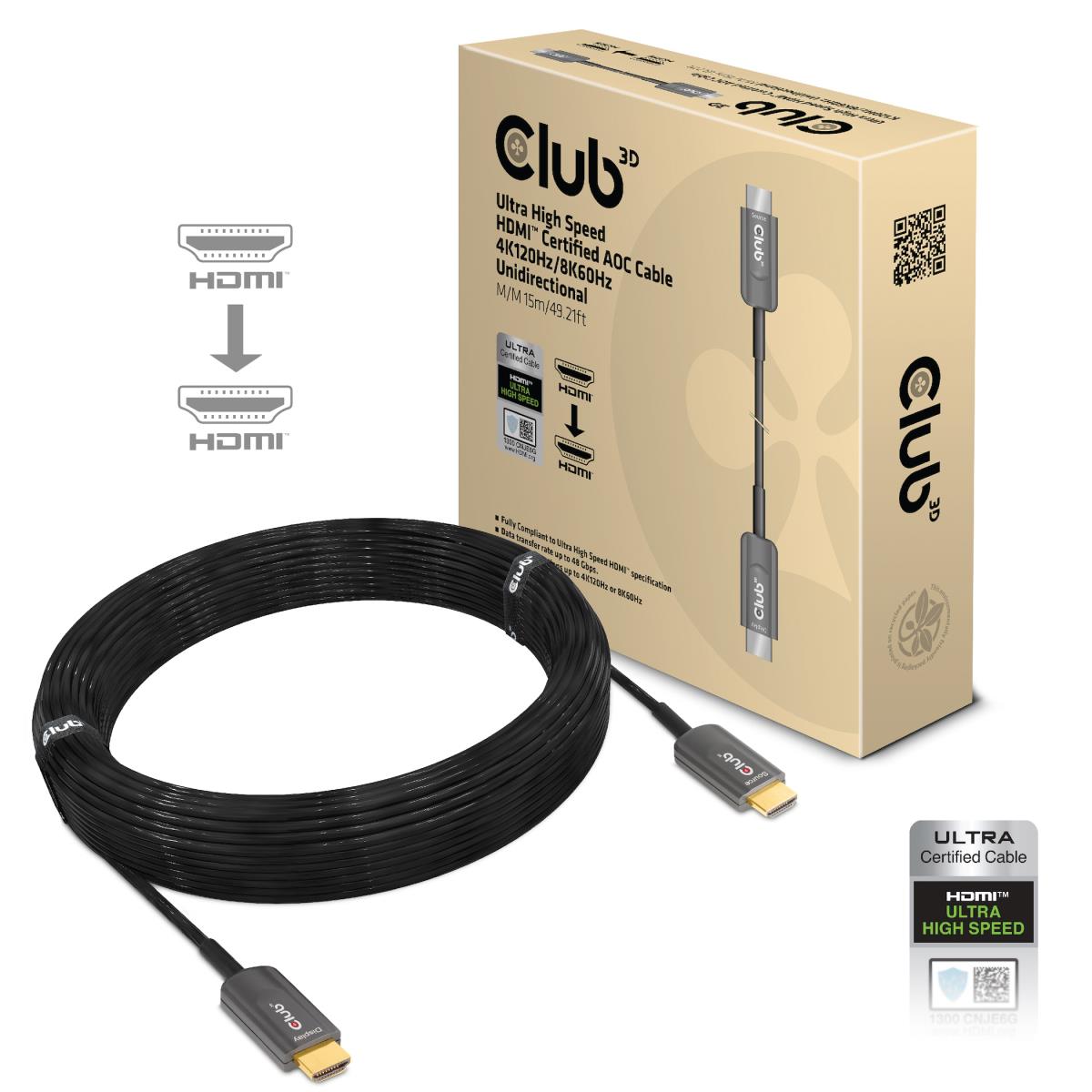 High Speed Hdmi Aoc Cable 8k60hz  4k120hz 15m/ 49.2 Ft M/m Certified