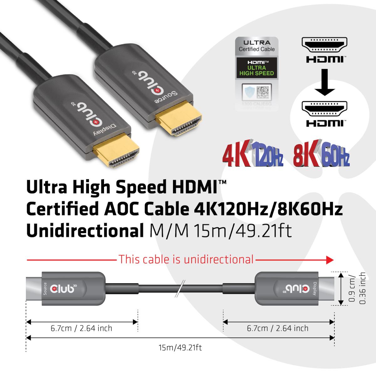 High Speed Hdmi Aoc Cable 8k60hz  4k120hz 15m/ 49.2 Ft M/m Certified