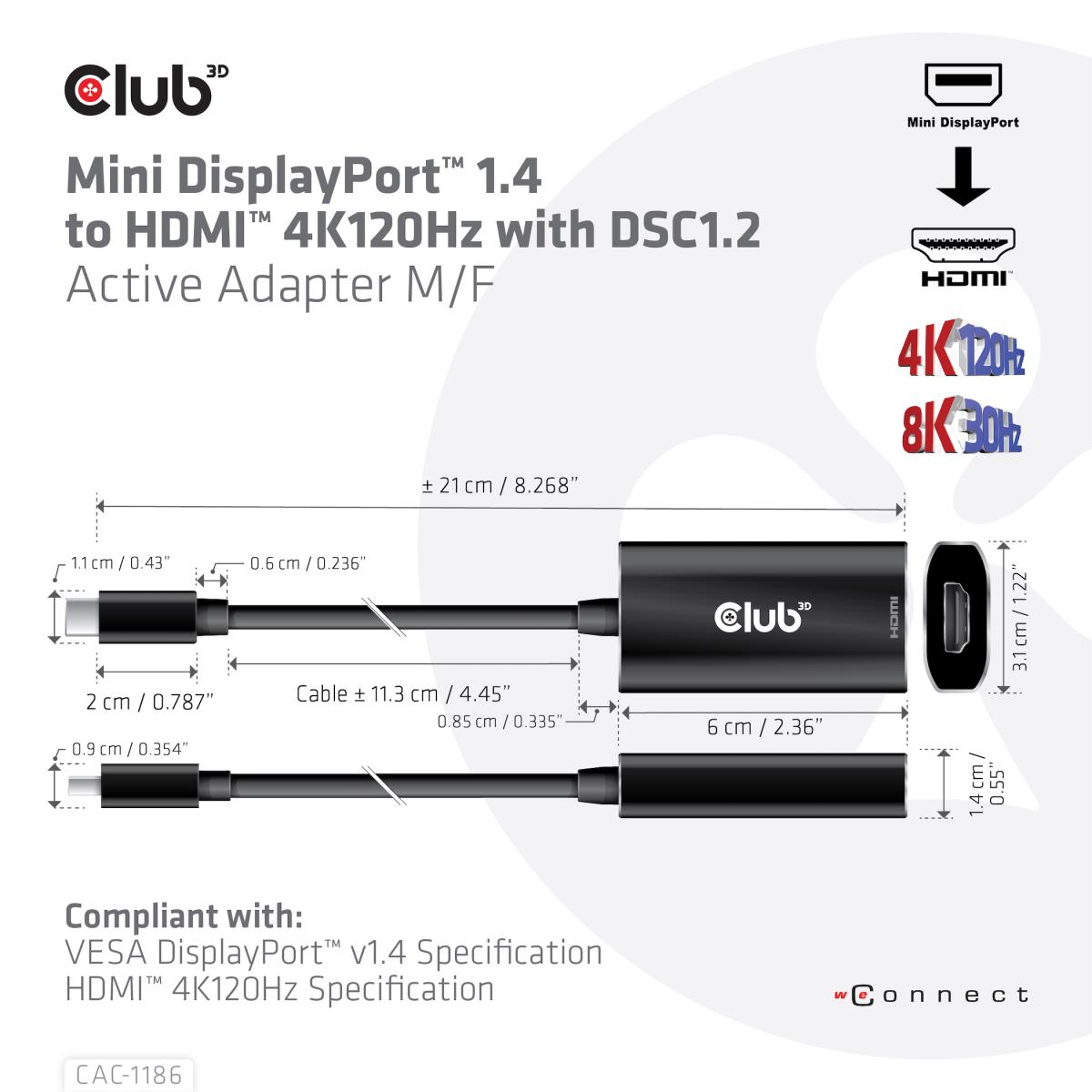 Mini DisplayPort 1.4 To Hdmi 4k120hz Hdr Active Adapter M/f