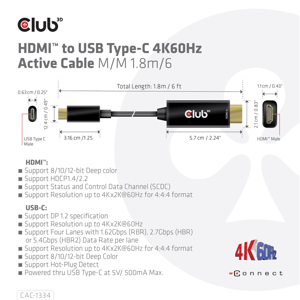 Hdmi-USB-c 4k60hz Active Cable M/m 1.8m