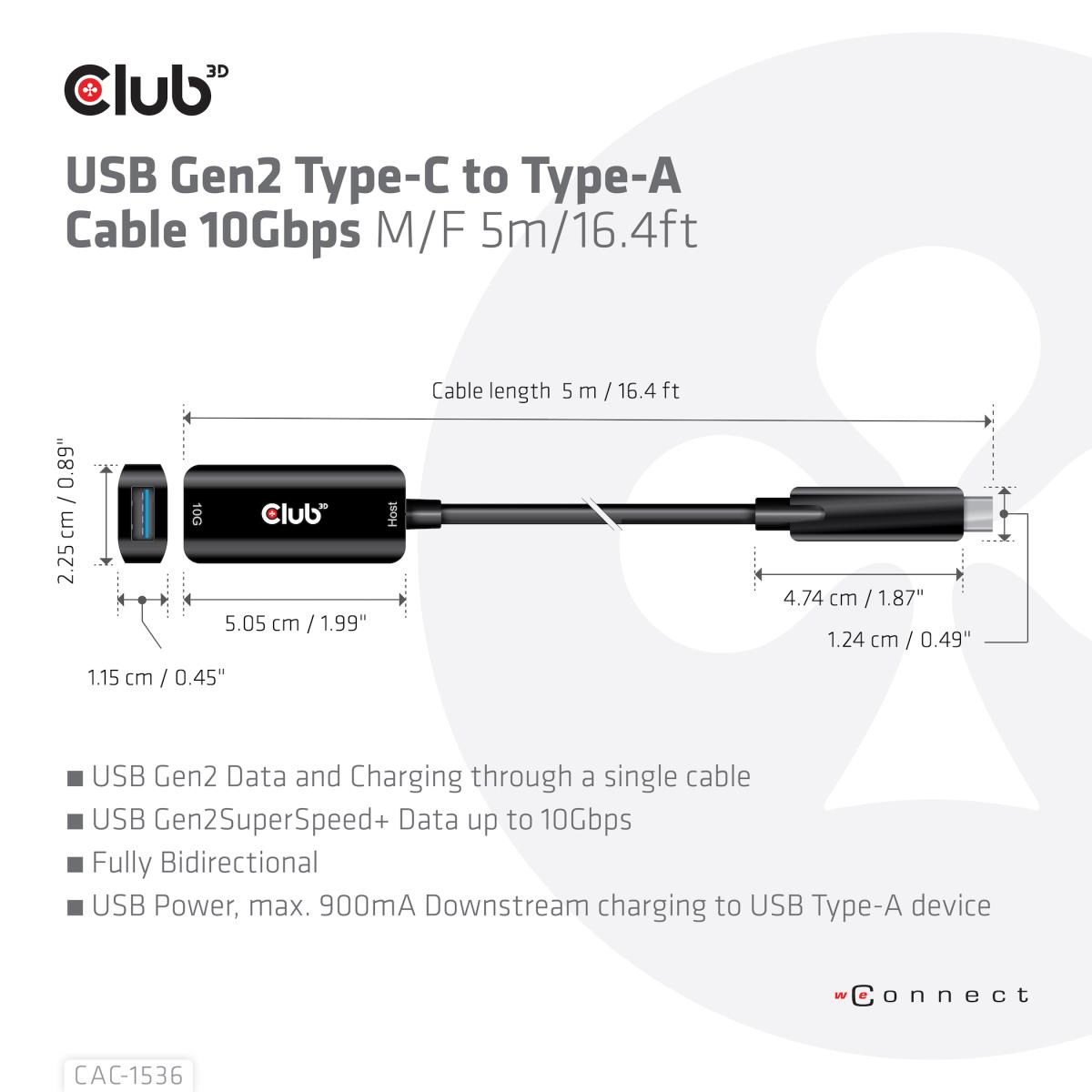 USB Type C Gen 2 To Type-a Cable 10gbpsm/f 5m/16.4ft