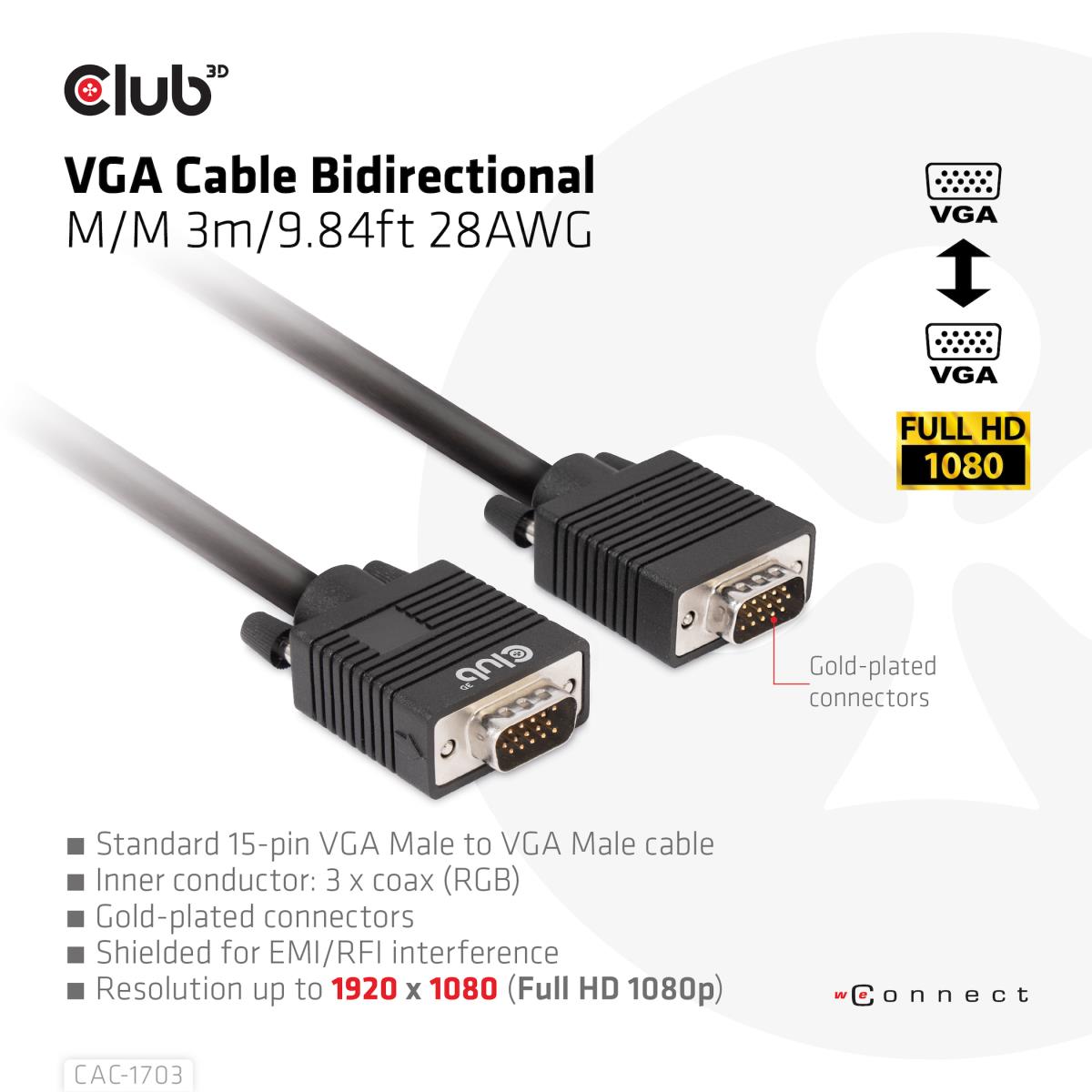 Vga Cable Bidirectional M/m 3m 28awg
