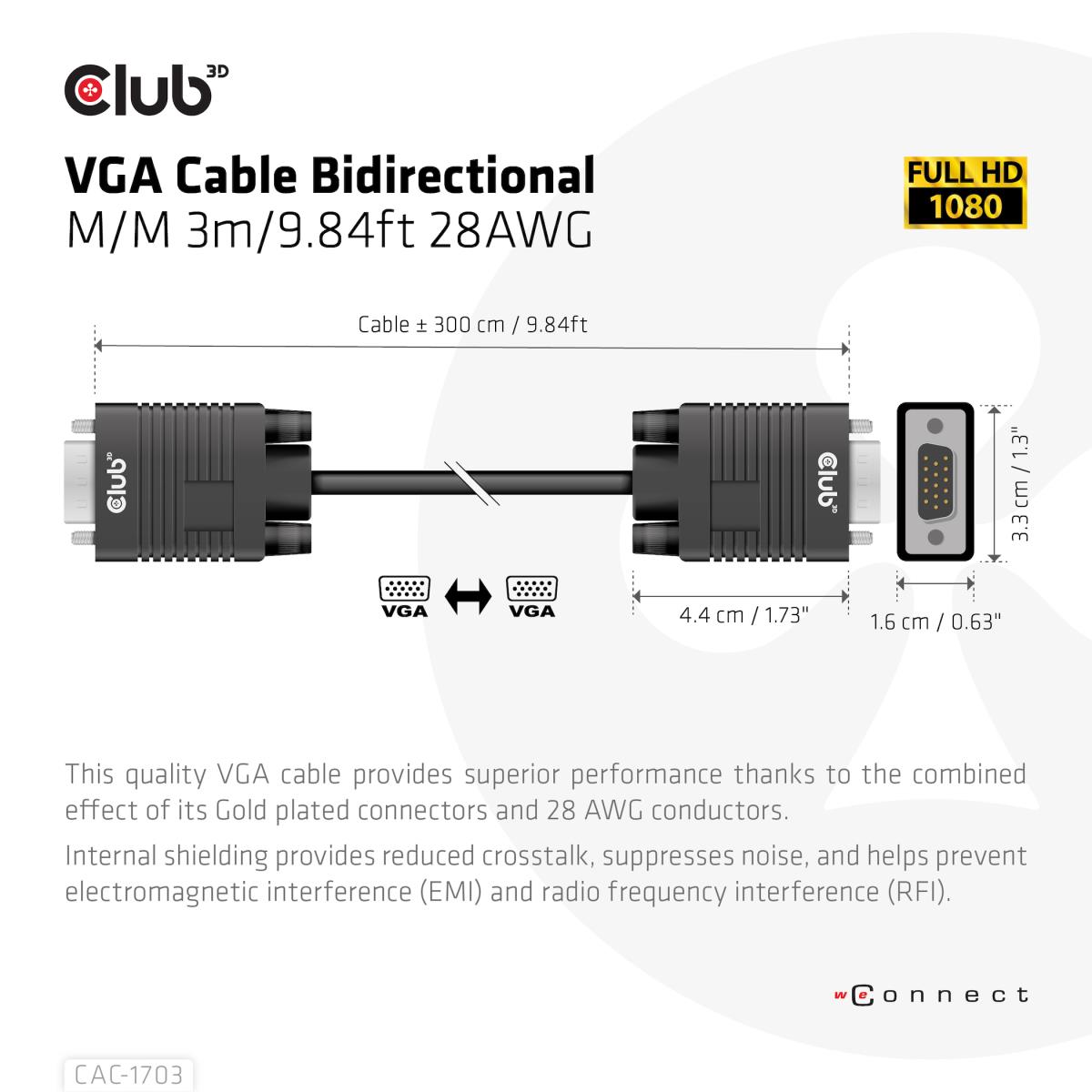 Vga Cable Bidirectional M/m 3m 28awg