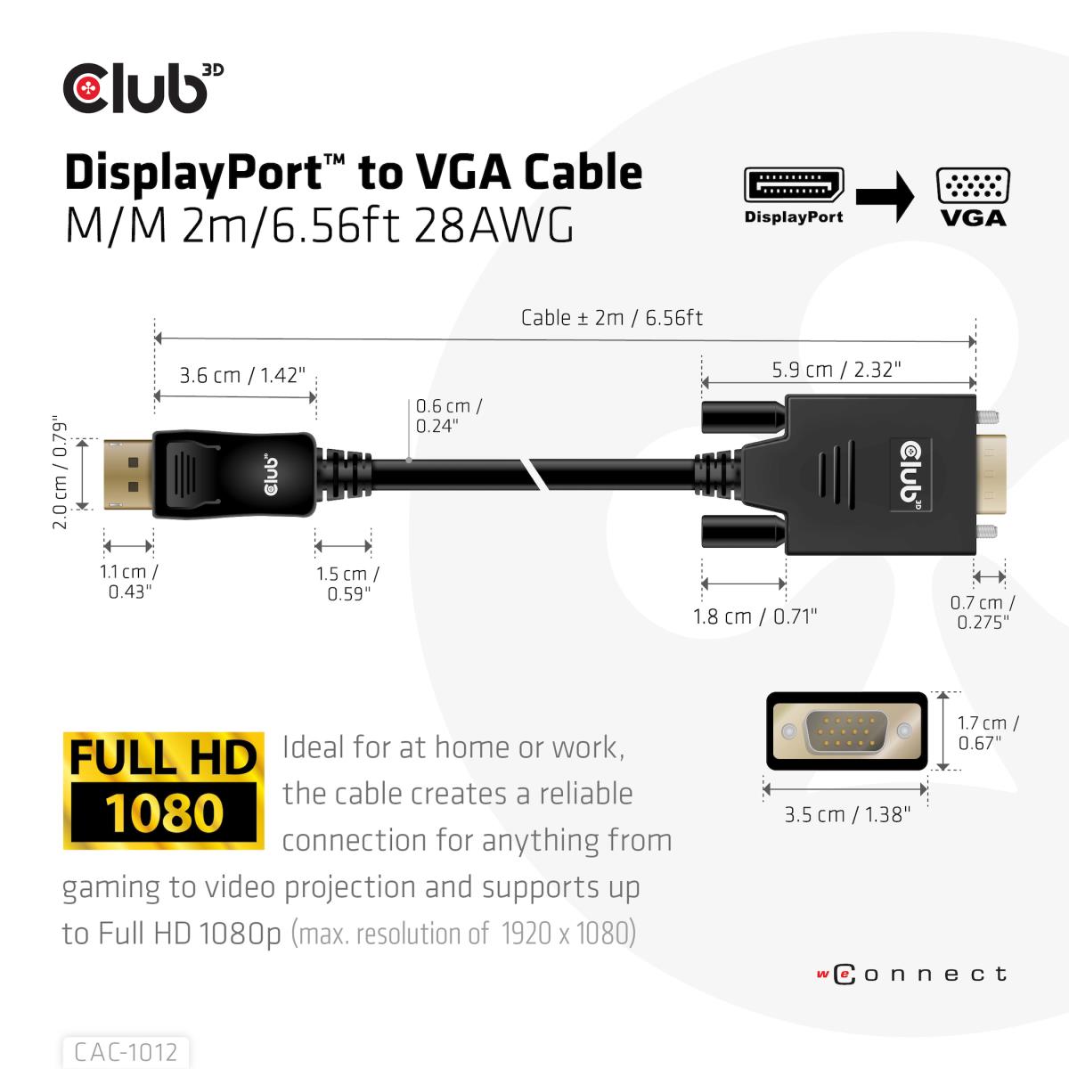 DisplayPort To Vga Cable M/m/ 2m 28awg