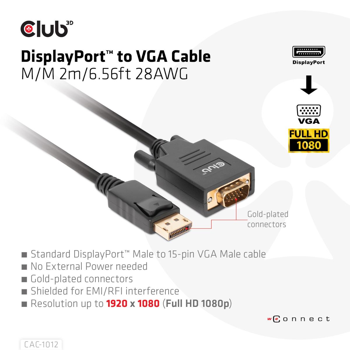 DisplayPort To Vga Cable M/m/ 2m 28awg
