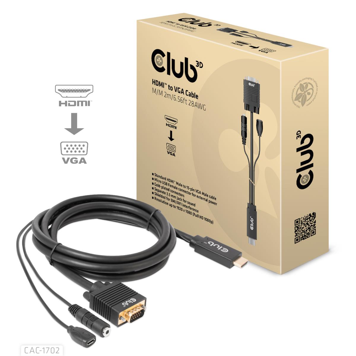 Hdmi To Vga Cable M/m 2m 28awg