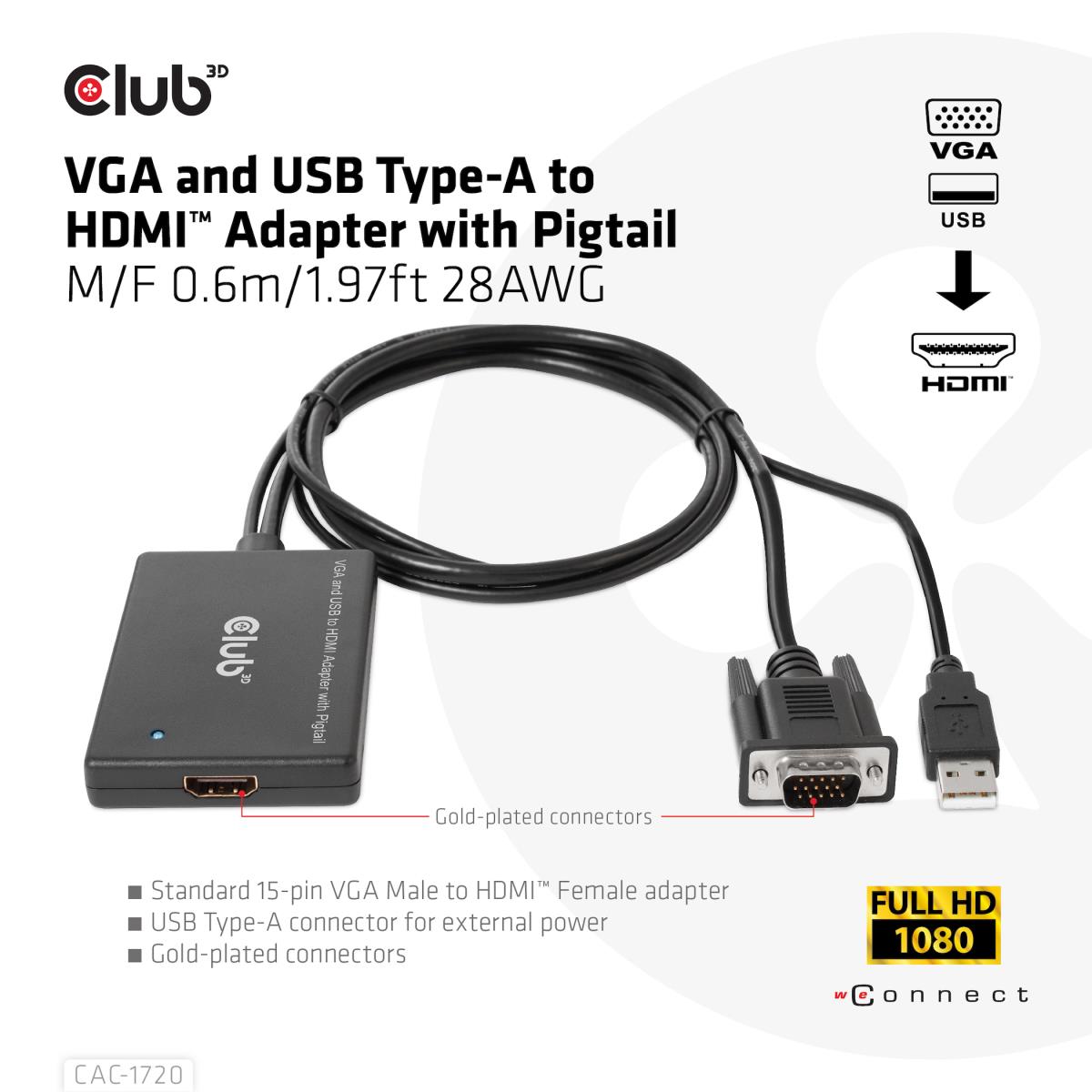 Vga And USB Type-a To Hdmi Adapter Withpigtail M/f 0.5m