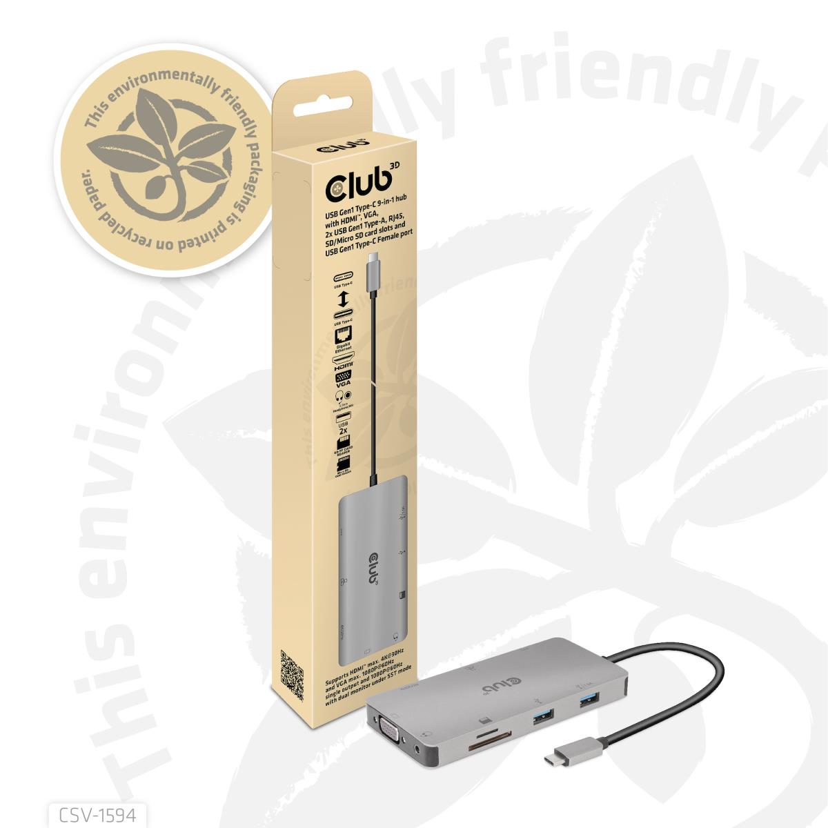 USB Gen1 Type-c 9-in-1 Hub With Hdmi Vga 2x USB Gen1