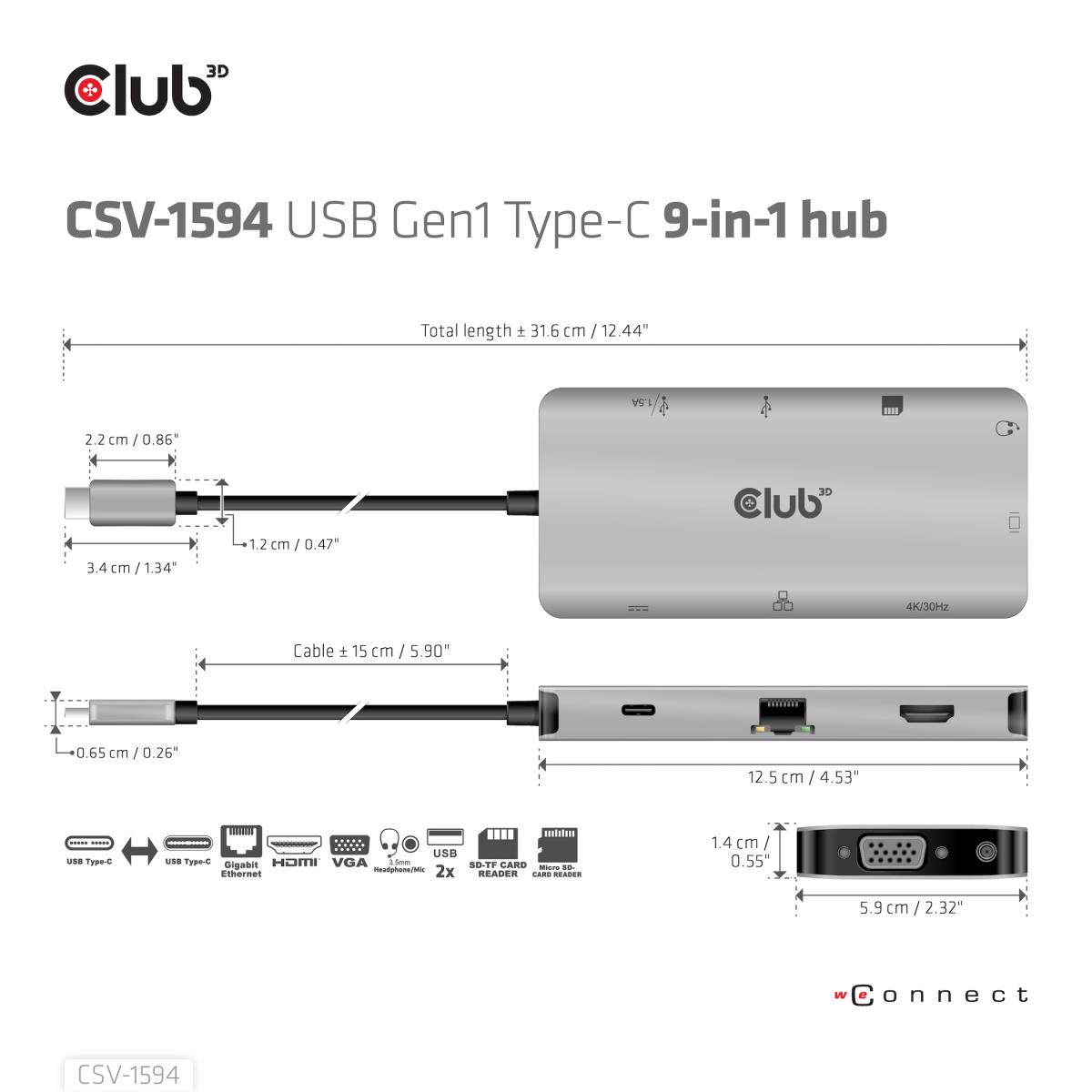 USB Gen1 Type-c 9-in-1 Hub With Hdmi Vga 2x USB Gen1