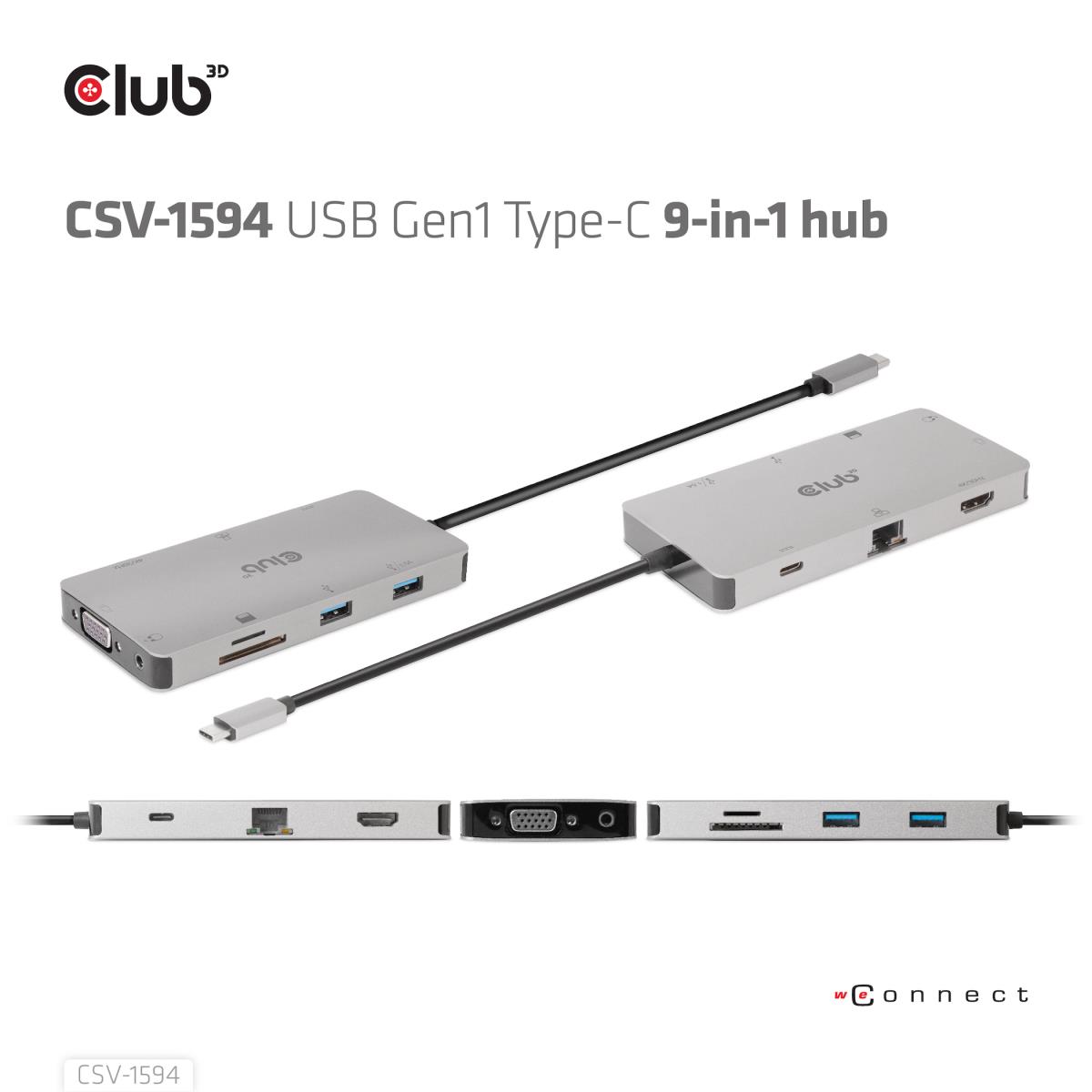 USB Gen1 Type-c 9-in-1 Hub With Hdmi Vga 2x USB Gen1
