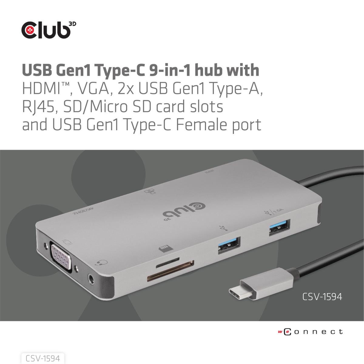 USB Gen1 Type-c 9-in-1 Hub With Hdmi Vga 2x USB Gen1
