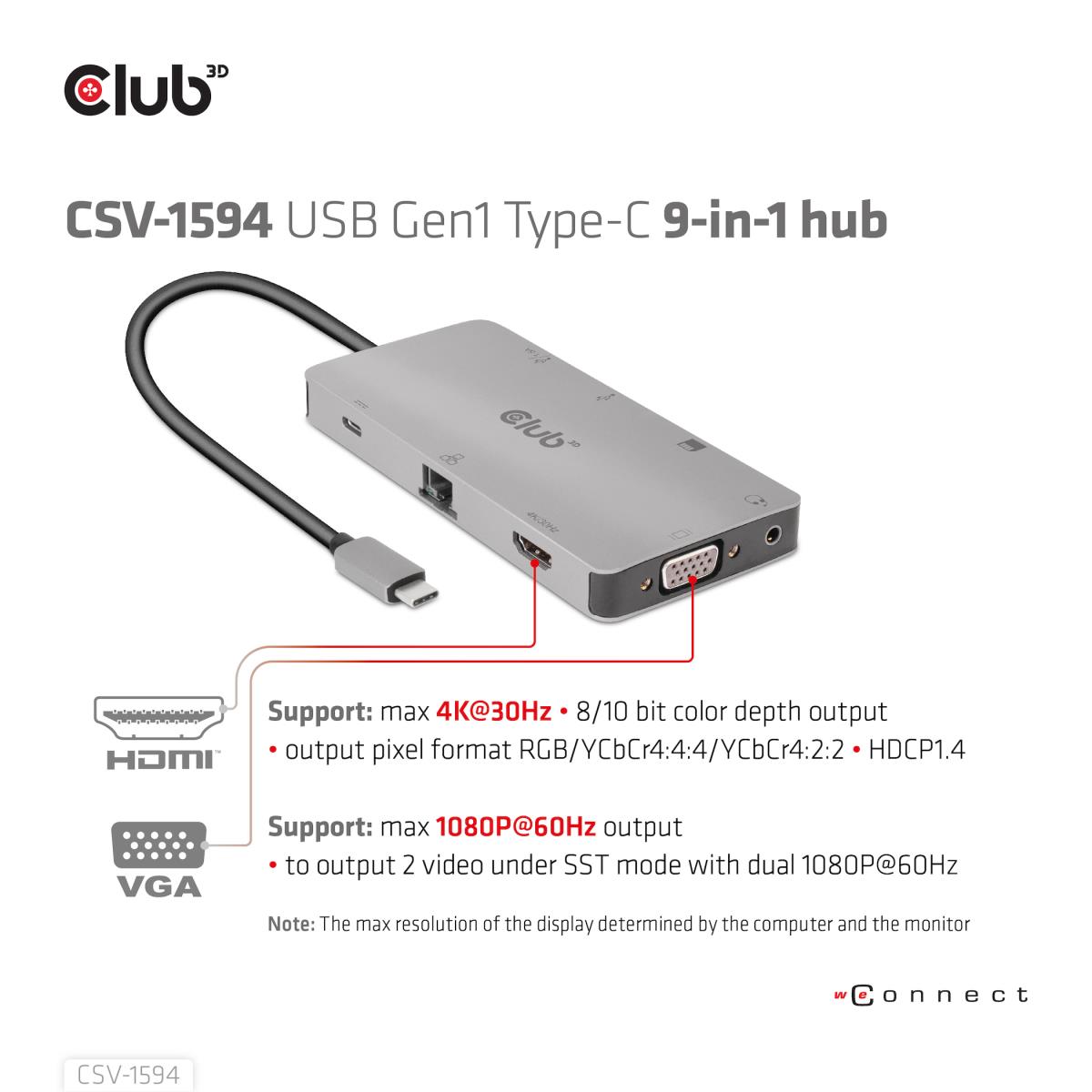 USB Gen1 Type-c 9-in-1 Hub With Hdmi Vga 2x USB Gen1