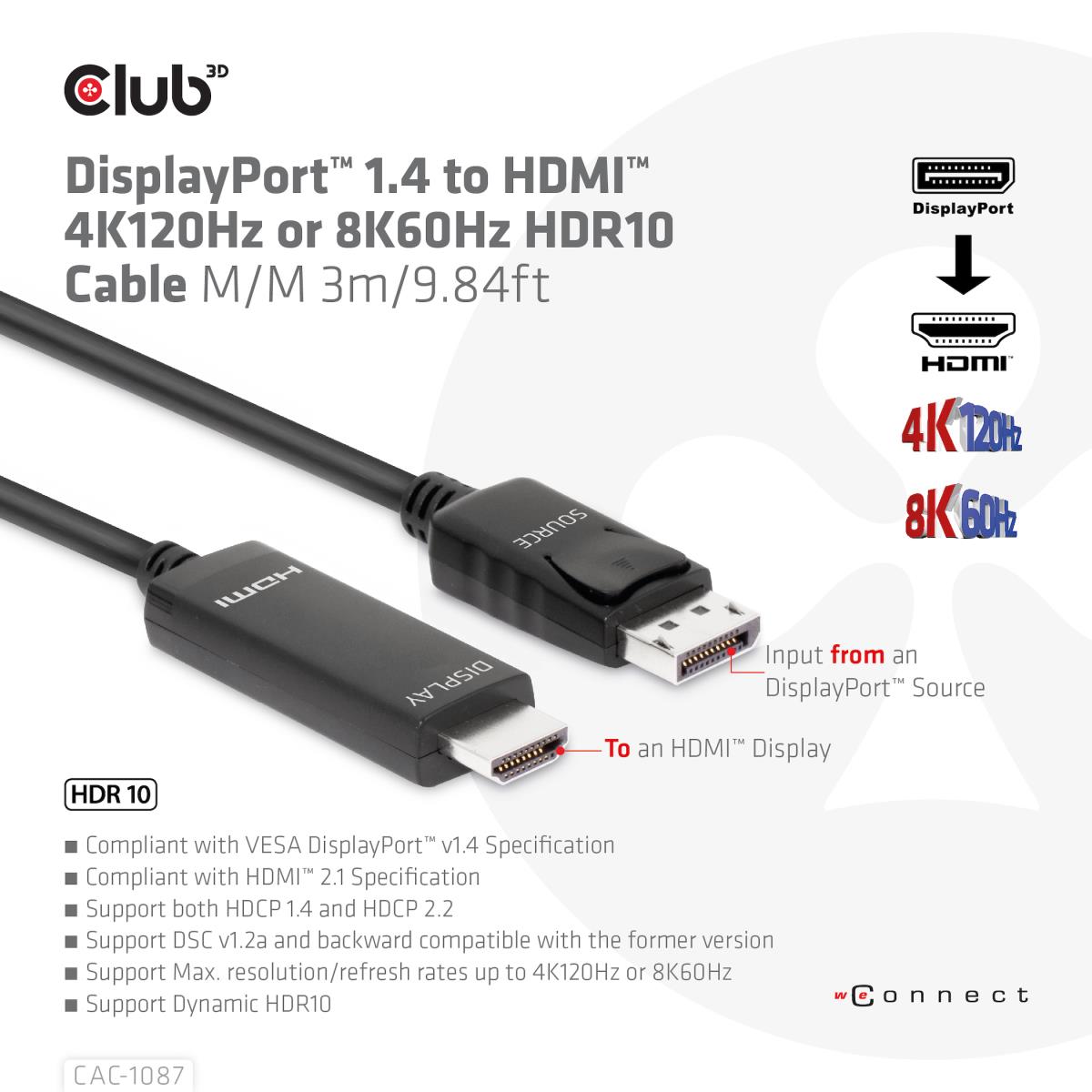 DisplayPort 1.4 To Hdmi 2.0a Hdr Active Adapter