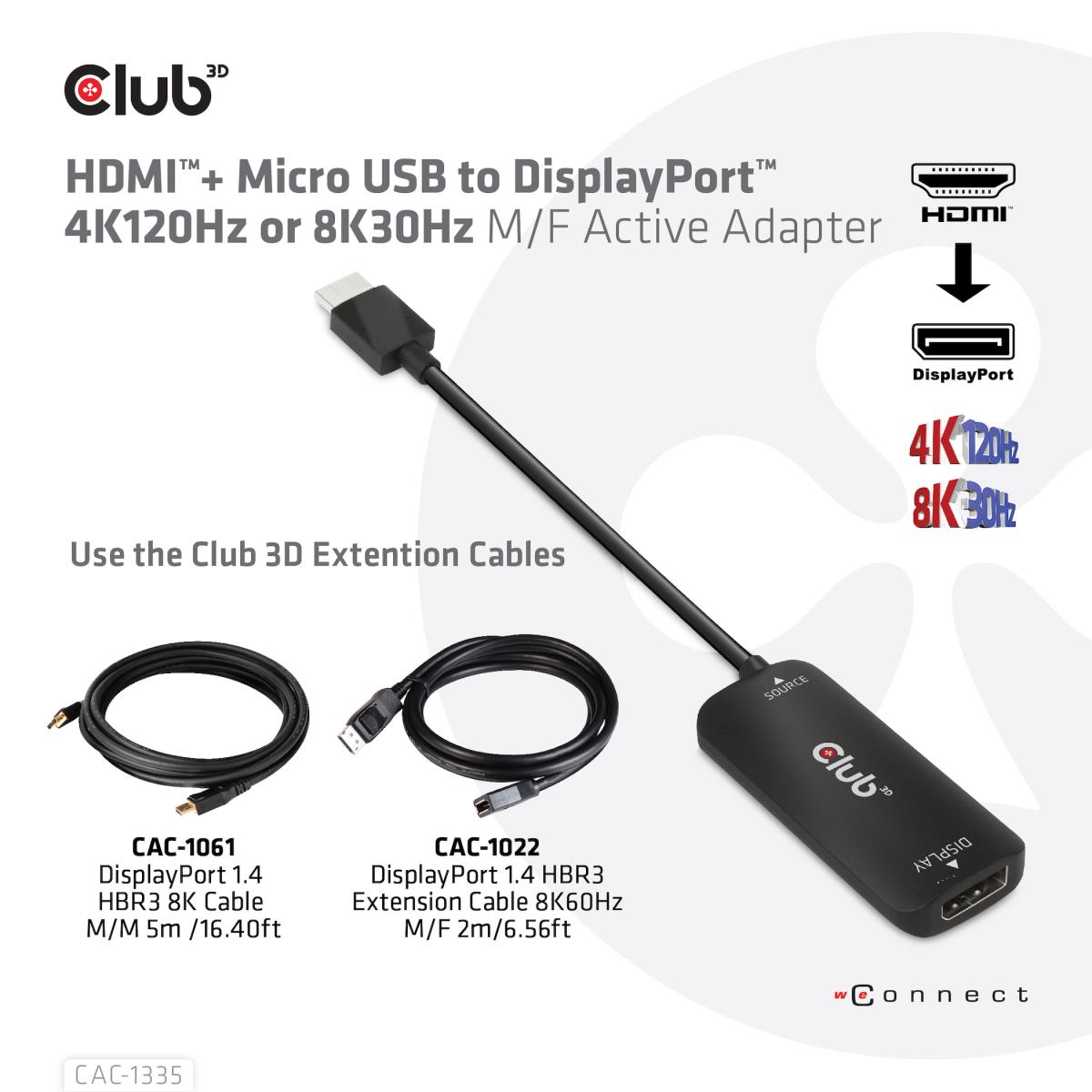 Hdmi+ Micro USB To DisplayPort 4k120hz Or 8k30hz M/f Active Adapter